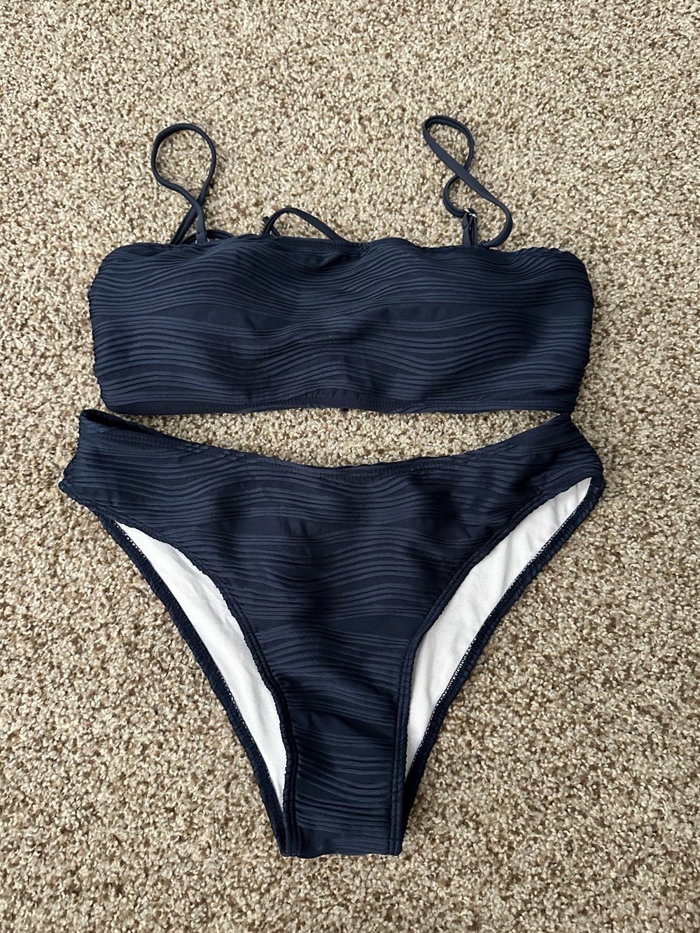 NWOT! Navy Textured Bandeau Bikini Set